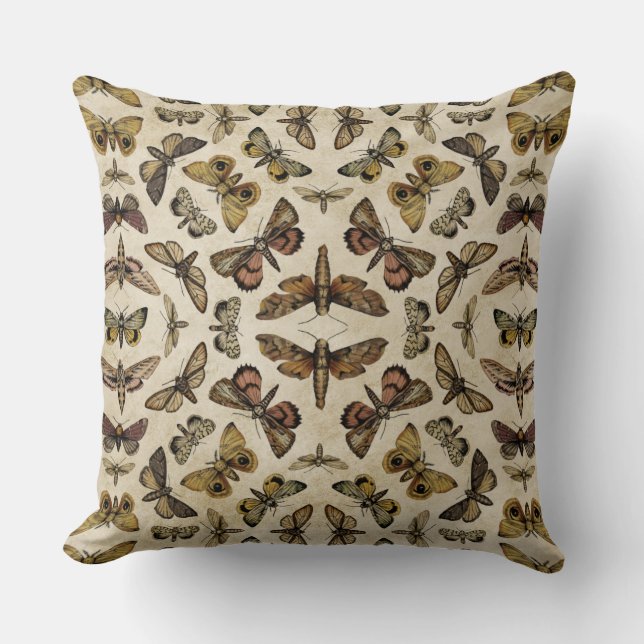 Vintage Moths Square Throw Pillow (Front)