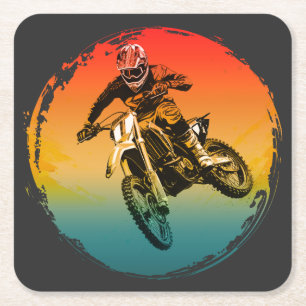 vintage motocross dirt bike rider motorcycle square paper coaster