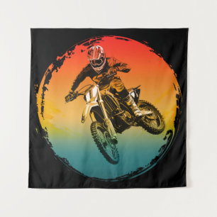 vintage motocross dirt bike rider motorcycle tapestry