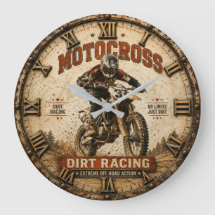 Vintage Motocross Dirt Racing Off-Road Large Clock