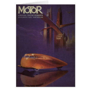 Vintage Motor Magazine Cover, Futuristic City Car