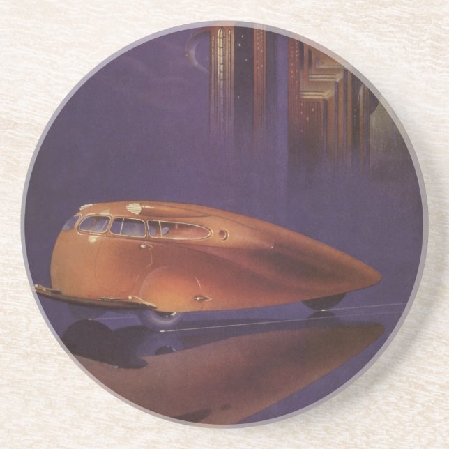 Vintage Motor Magazine Cover, Futuristic City Car Coaster (Front)