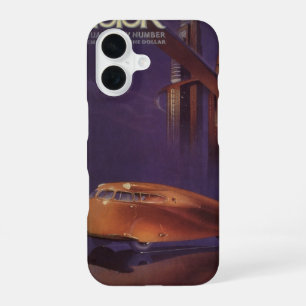 Vintage Motor Magazine Cover, Futuristic City Car iPhone 16 Case
