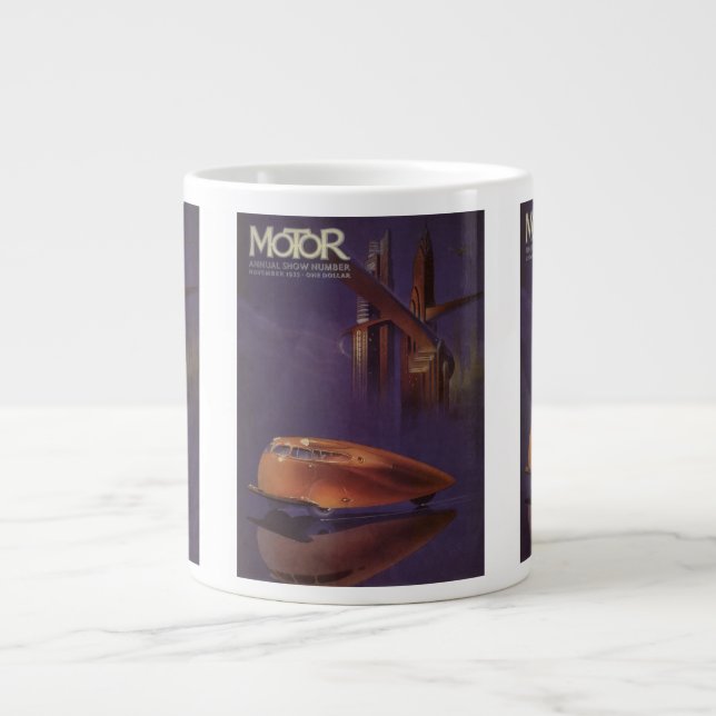 Vintage Motor Magazine Cover, Futuristic City Car Large Coffee Mug (Front)