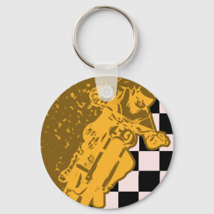 Vintage Motorcross Chequered Flag Keychain