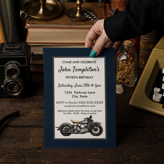 Vintage Motorcycle Antique Birthday Party Men's  Invitation (Creator Uploaded)