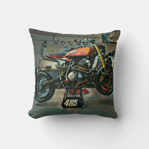 vintage motorcycle artwork cushion