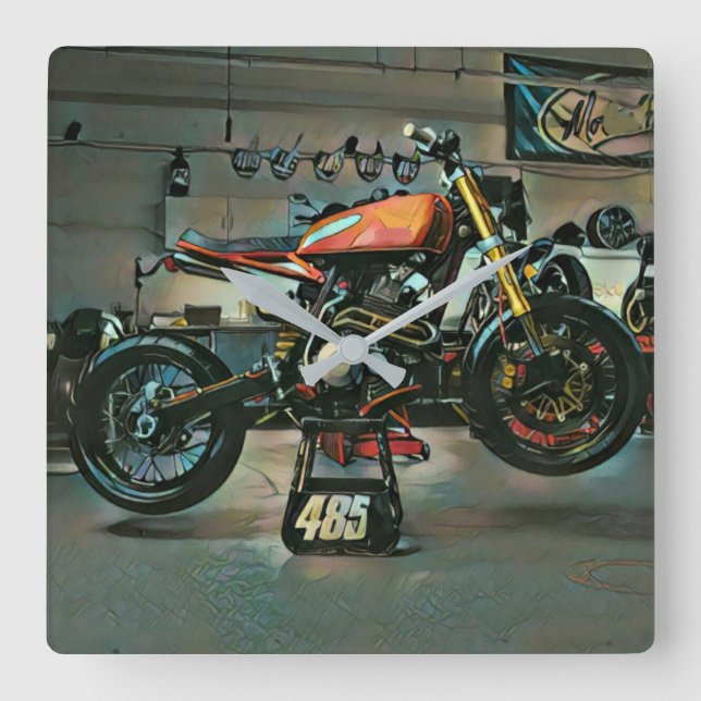 vintage motorcycle artwork square wall clock (Front)