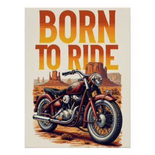 Vintage Motorcycle "Born to Ride" Desert Poster