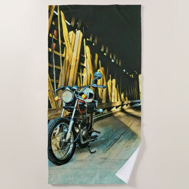 Vintage motorcycle gift beach towel (Front)