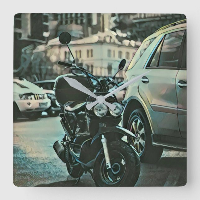 Vintage motorcycle gift square wall clock (Front)