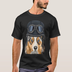 Vintage Motorcycle Helmet Australian Shepherd T-Shirt