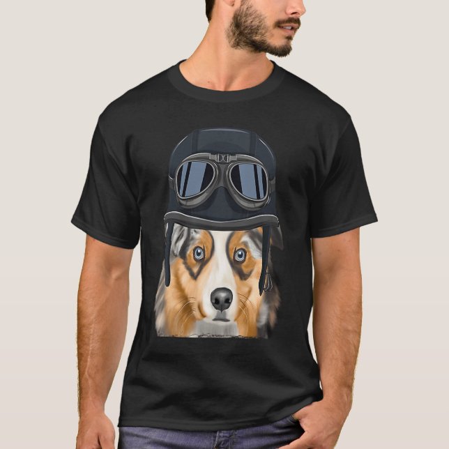 Vintage Motorcycle Helmet Australian Shepherd T-Shirt (Front)