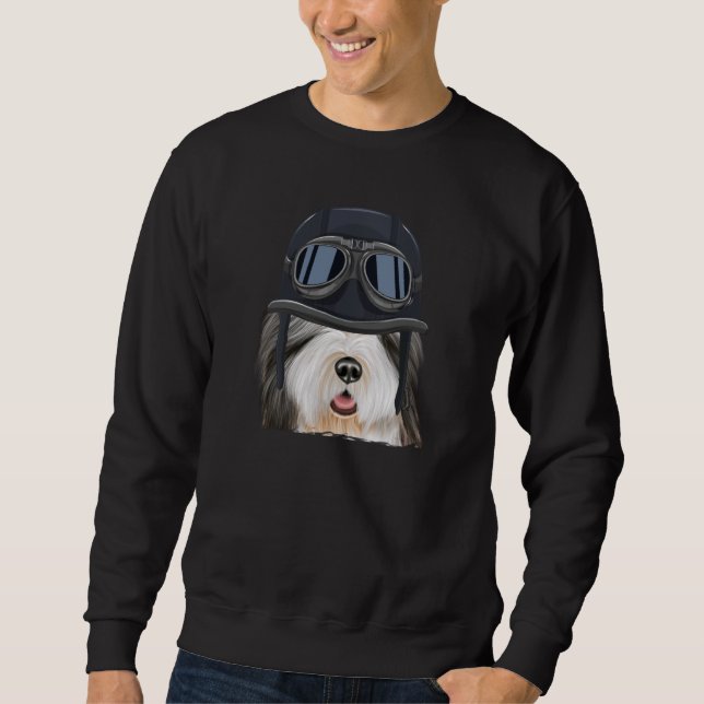 Vintage Motorcycle Helmet Bearded Collie Sweatshirt (Front)
