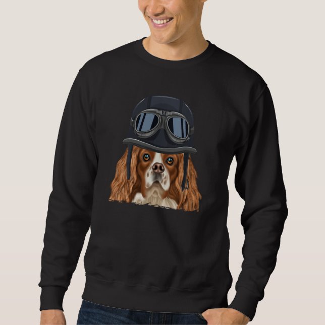 Vintage Motorcycle Helmet English Toy Spaniel Sweatshirt (Front)