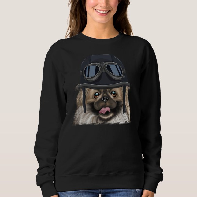 Vintage Motorcycle Helmet Pekingese Sweatshirt (Front)