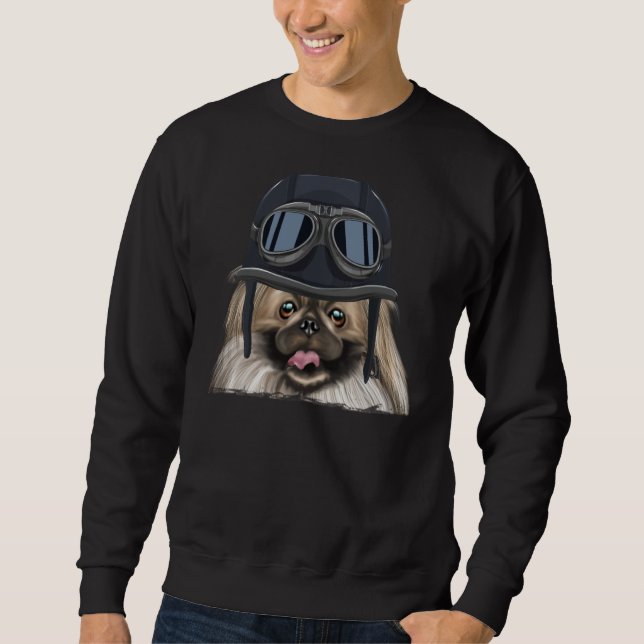 Vintage Motorcycle Helmet Pekingese Sweatshirt (Front)