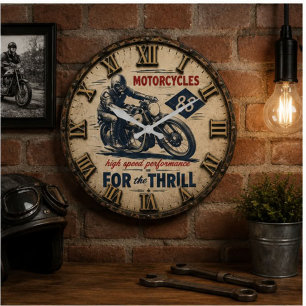 Vintage Motorcycle High Speed Performance  Large Clock