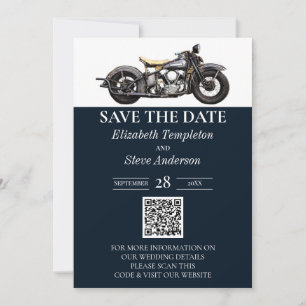 Vintage Motorcycle Navy Modern Wedding Save The Date