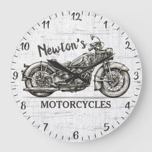 Vintage Motorcycle Personalized NAME Biker Garage Large Clock