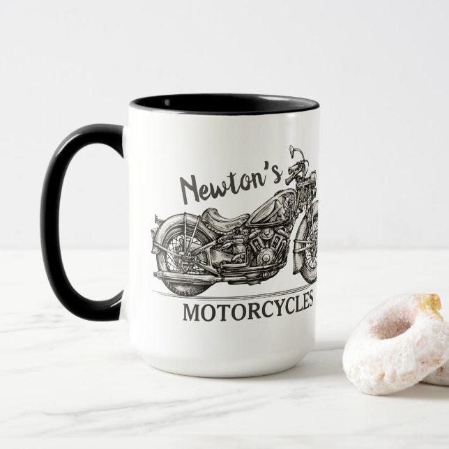 Vintage Motorcycle Personalized NAME Biker Garage Mug (With Donut)