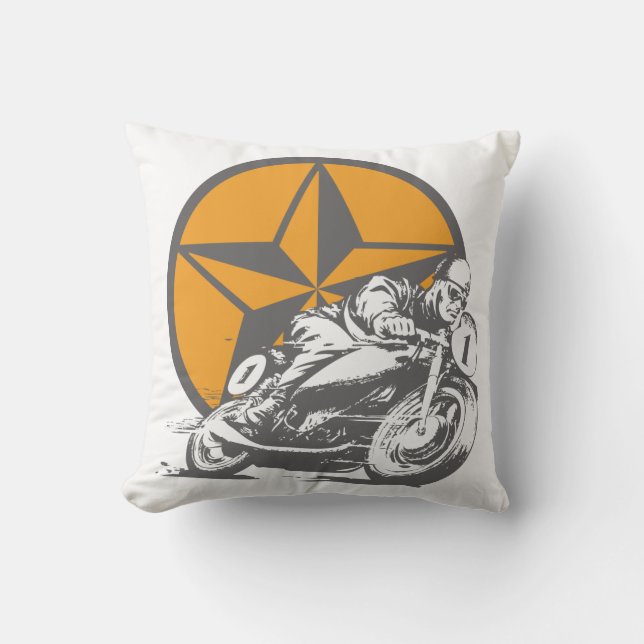 Vintage Motorcycle Racing Circle Star Cushion (Front)