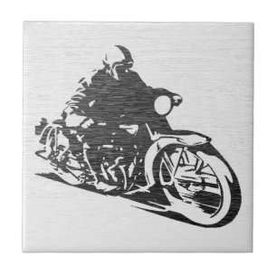Vintage Motorcycle Rider Ceramic Tile