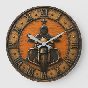 Vintage Motorcycle Rider Rustic Biker Garage Decor Large Clock