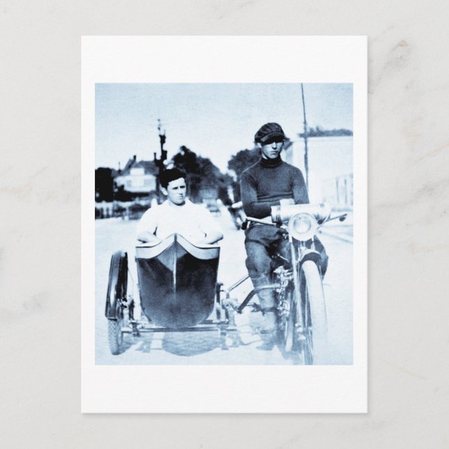 Vintage Motorcycle & Side car Postcard (Front)