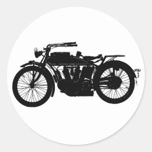 Vintage Motorcycle Silhouette in Rich Black Classic Round Sticker