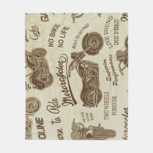 Vintage motorcycle silhouettes: seamless backgroun fleece blanket