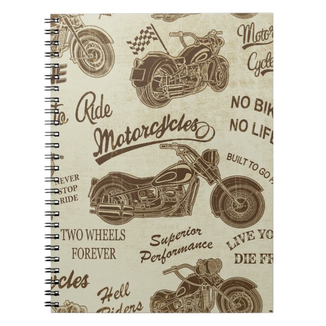 Vintage motorcycle silhouettes: seamless backgroun notebook (Front)