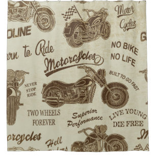 Vintage motorcycle silhouettes: seamless backgroun shower curtain