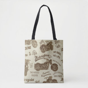 Vintage motorcycle silhouettes: seamless backgroun tote bag