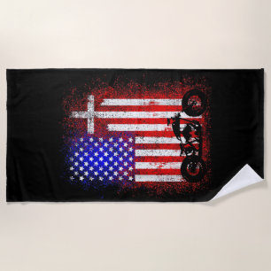 Vintage Motorcycle USA Flag Christian Faith for Bi Beach Towel