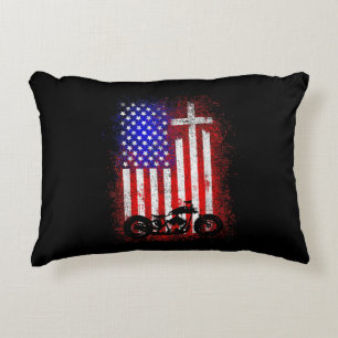 Vintage Motorcycle USA Flag Christian Faith for Bi Decorative Cushion
