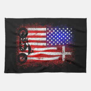 Vintage Motorcycle USA Flag Christian Faith for Bi Tea Towel