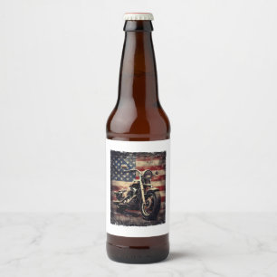 Vintage Motorcycle USA Flag Retro Biker American Beer Bottle Label