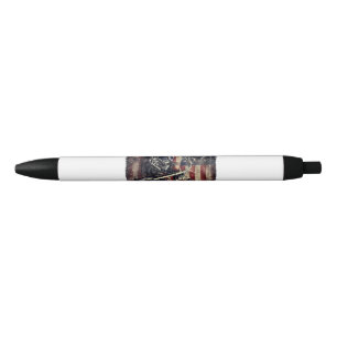 Vintage Motorcycle USA Flag Retro Biker American Black Ink Pen