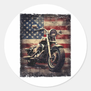 Vintage Motorcycle USA Flag Retro Biker American Classic Round Sticker
