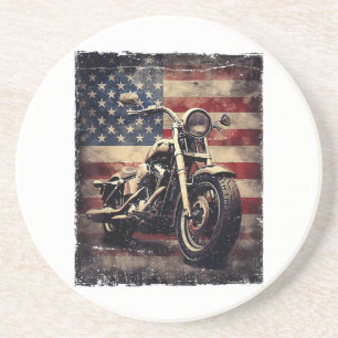 Vintage Motorcycle USA Flag Retro Biker American Coaster