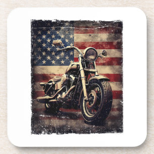 Vintage Motorcycle USA Flag Retro Biker American Coaster