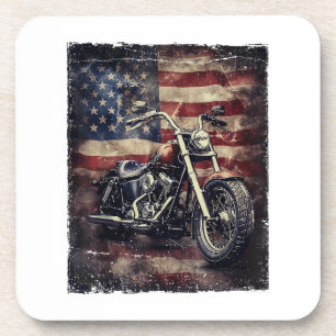 Vintage Motorcycle USA Flag Retro Biker American Coaster