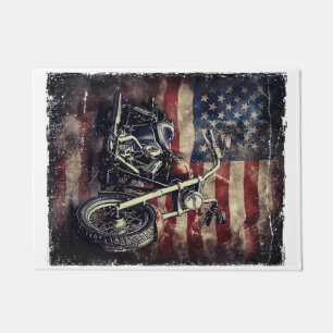 Vintage Motorcycle USA Flag Retro Biker American Doormat