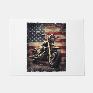Vintage Motorcycle USA Flag Retro Biker American Doormat
