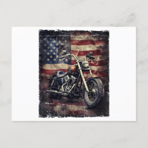 Vintage Motorcycle USA Flag Retro Biker American Holiday Postcard