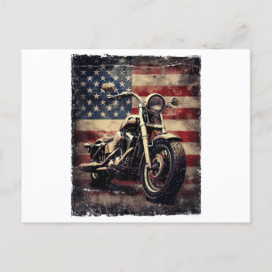 Vintage Motorcycle USA Flag Retro Biker American Holiday Postcard