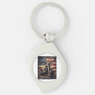 Vintage Motorcycle USA Flag Retro Biker American Key Ring