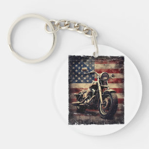 Vintage Motorcycle USA Flag Retro Biker American Key Ring