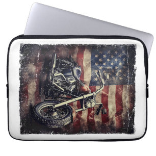 Vintage Motorcycle USA Flag Retro Biker American Laptop Sleeve